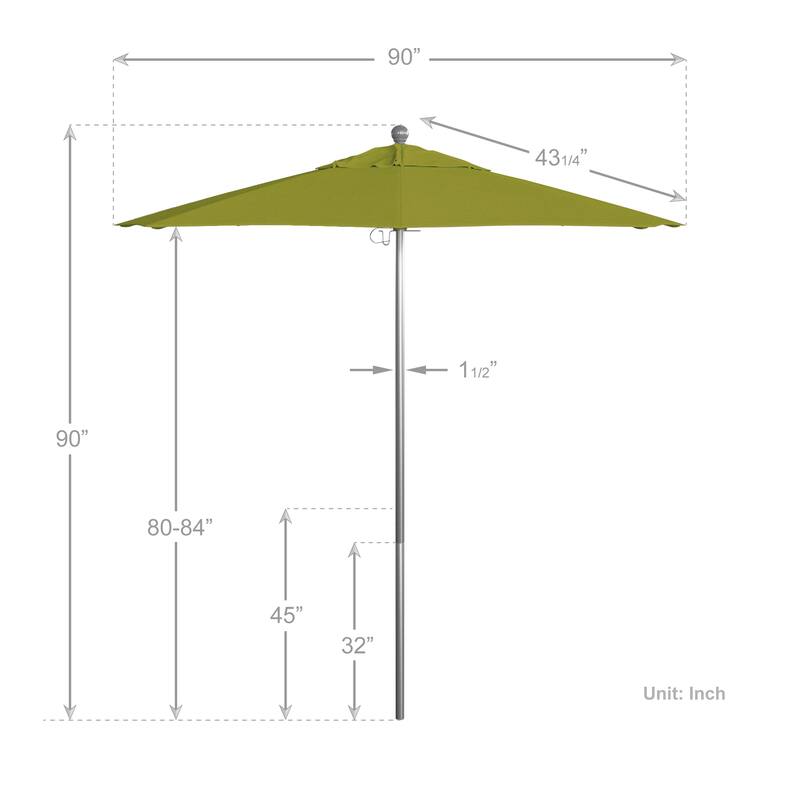 California Umbrella 7.5' Rd. Aluminum Frame, Fiberglass Rib Market Umbrella, Push Open,Anodized Silver Finish, Pacifica Fabric