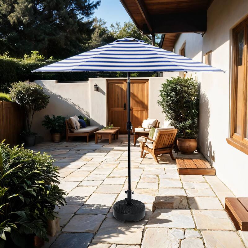 9FT Outdoor Patio Iron LegsTilt-Adjustable Round Tilting Umbrella - Blue