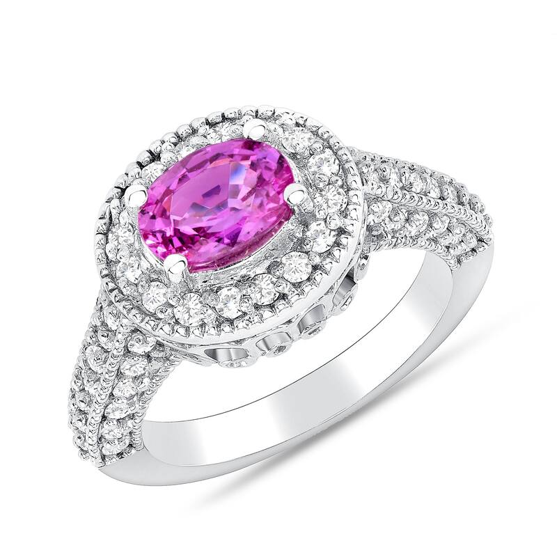 1.29 ct Pink Sapphire and Diamond Ring in 14k White Gold