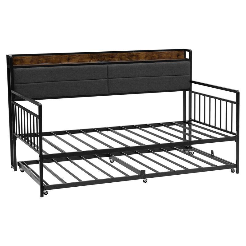 Daybed with Trundle and Charging Station for Small Apartments