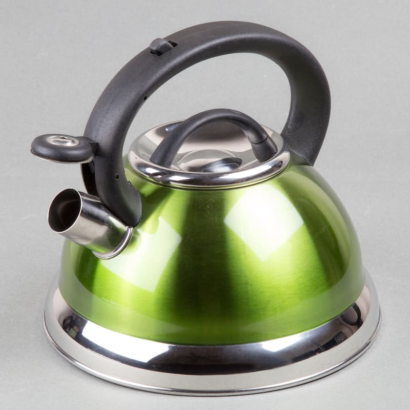 Creative Home Alexa 3.0 Quart Stainless Steel Whistling Tea Kettle with Aluminum Capsulated Bottom, Metallic Chartreuse Color