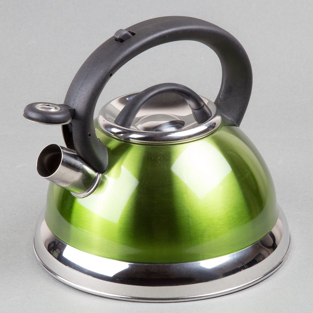 Creative Home Alexa 3.0 Quart Stainless Steel Whistling Tea Kettle with Aluminum Capsulated Bottom, Metallic Chartreuse Color