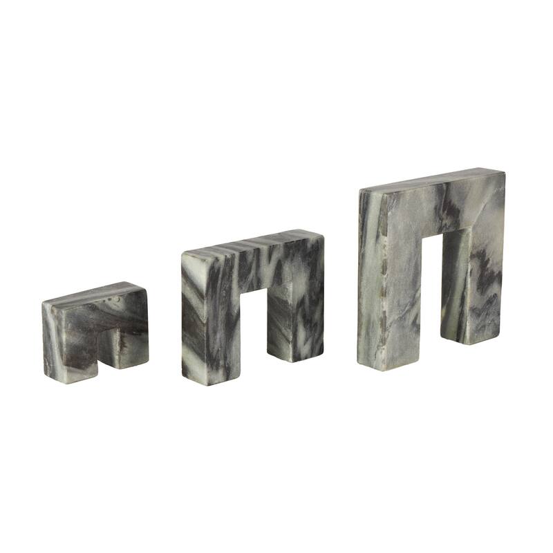 Marble Abstract Square Arch Sculpture with Varying Sizes - Set of 3 White or Black - Roche River Decor