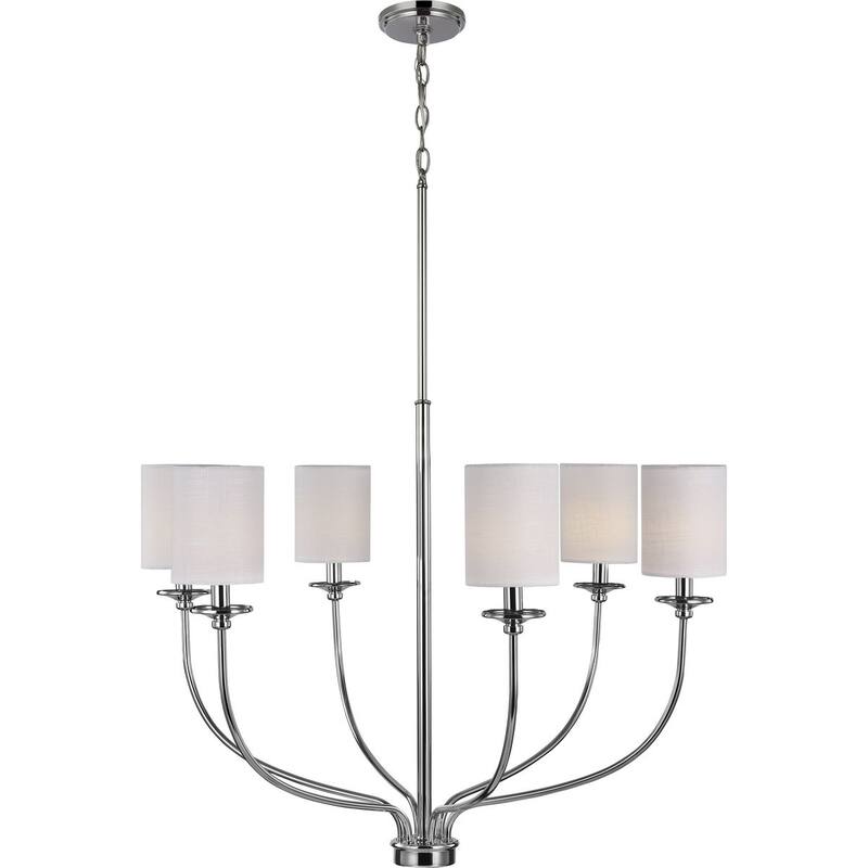 Bonita Collection 6-Light Polished Chrome White Linen Fabric Shade Luxe Chandelier Light - 31.200" x 18.600" x 11.000"