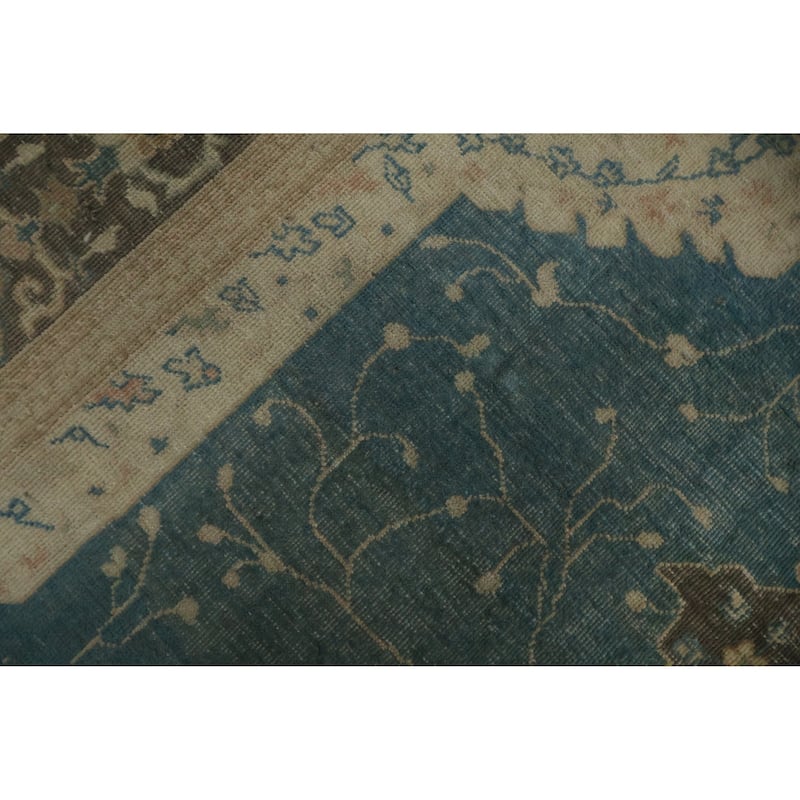 Hand Knotted Oriental 100% Wool Carpet Transitional Floral Navy Blue & Blues Oushak Area Rug - 7' 8'' X 5' 0''