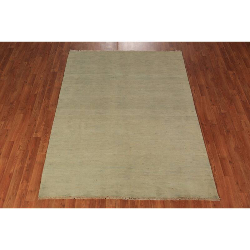 Gabbeh Oriental Rug Handmade Tribal Green Wool Carpet - 5'0" x 6'8"
