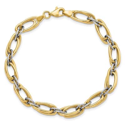 Curata 14k Two tone Gold Polished Fancy Link Bracelet 8 Inch