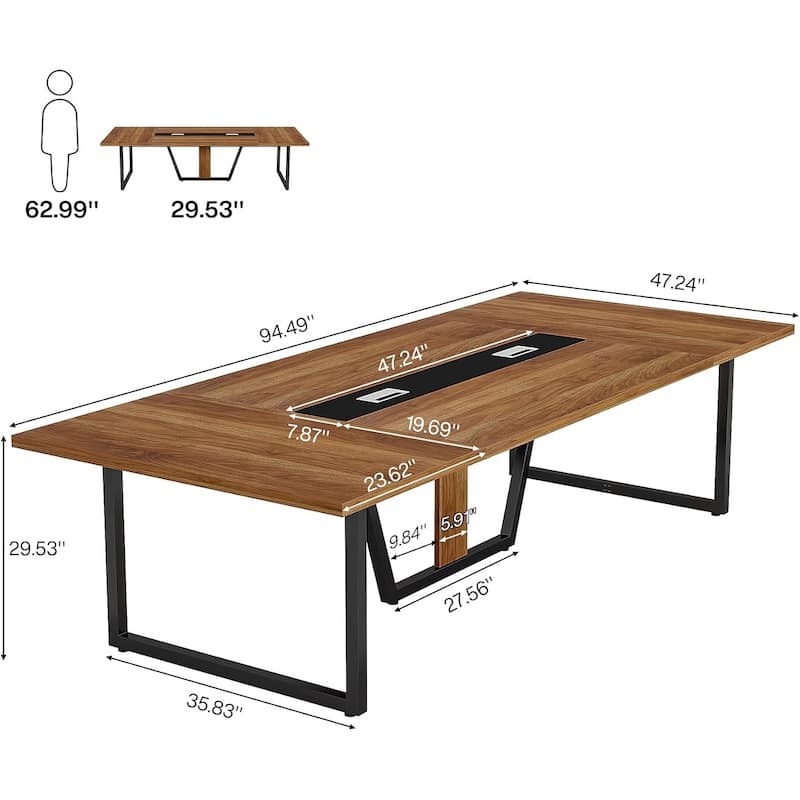8FT Large Conference Table with Strong Metal Frame for Office Conference