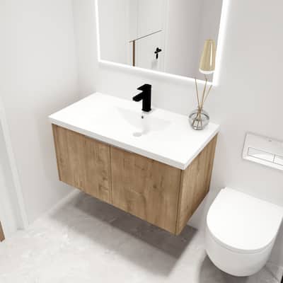 Malwee 24"/30"/36" Floating Bathroom Vanity, Modern Wall Mounted Bathroom Vanity with Resin Top and Soft Close Door