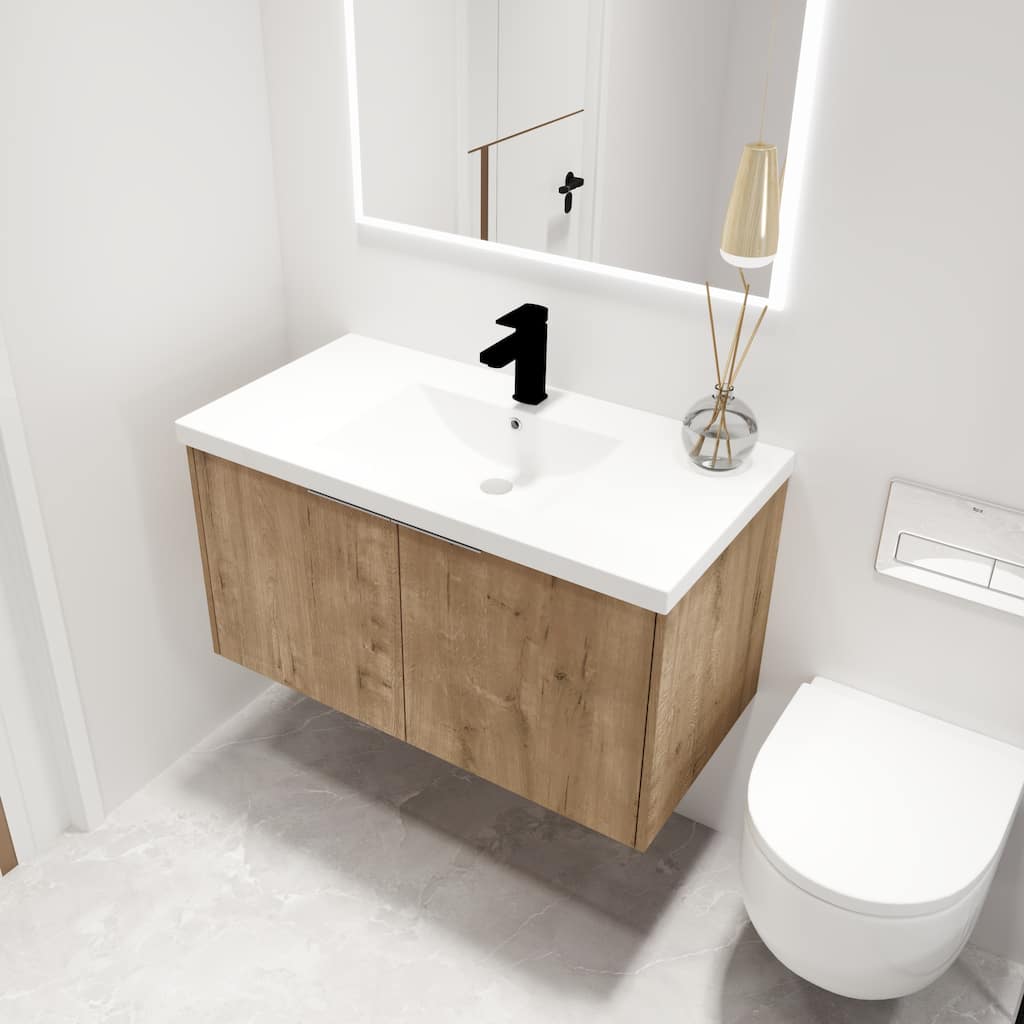 Malwee 24"/30"/36" Floating Bathroom Vanity, Modern Wall Mounted Bathroom Vanity with Resin Top and Soft Close Door