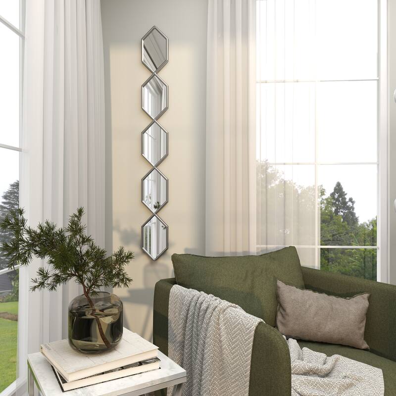 Metal Slim Stacked Chain 5 Layer Wall Mirror with Various Pattern and Foil Detailing - Silver, Gold, or Black