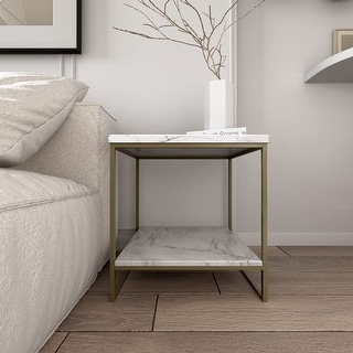 Roomfitters 2 Tier White Faux Marble Print End Table for Living Room - Bed Bath &amp; Beyond - 32139797