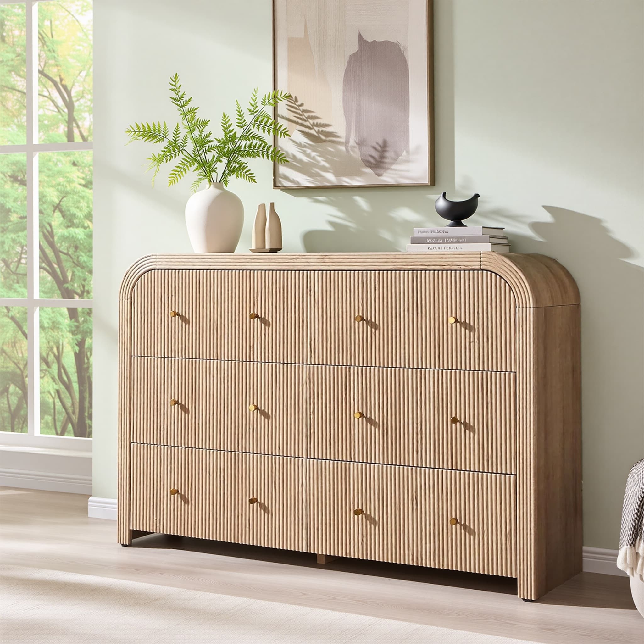 Modern Fluted 6 Drawers Dresser, Wood Chest of Drawers for Bedroom