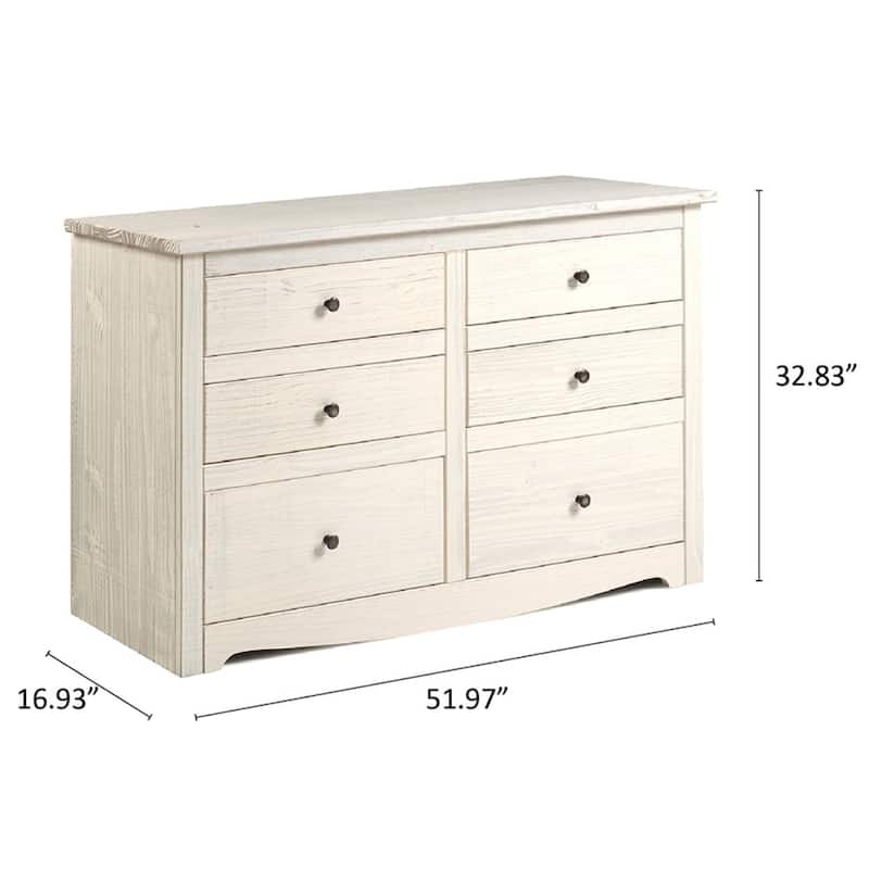 Wood Dresser 3+3 Drawers Chest White Distressed | Furniture Dash