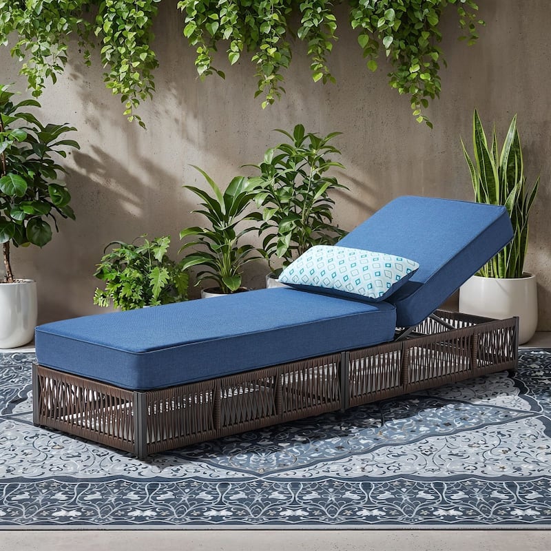 Gymojoy Outdoor Patio Chaise Lounge Chair, Luxury Rattan Recliner with 6-Position Backrest & 5-Inch Thick Cushions - 1-Piece - Blue
