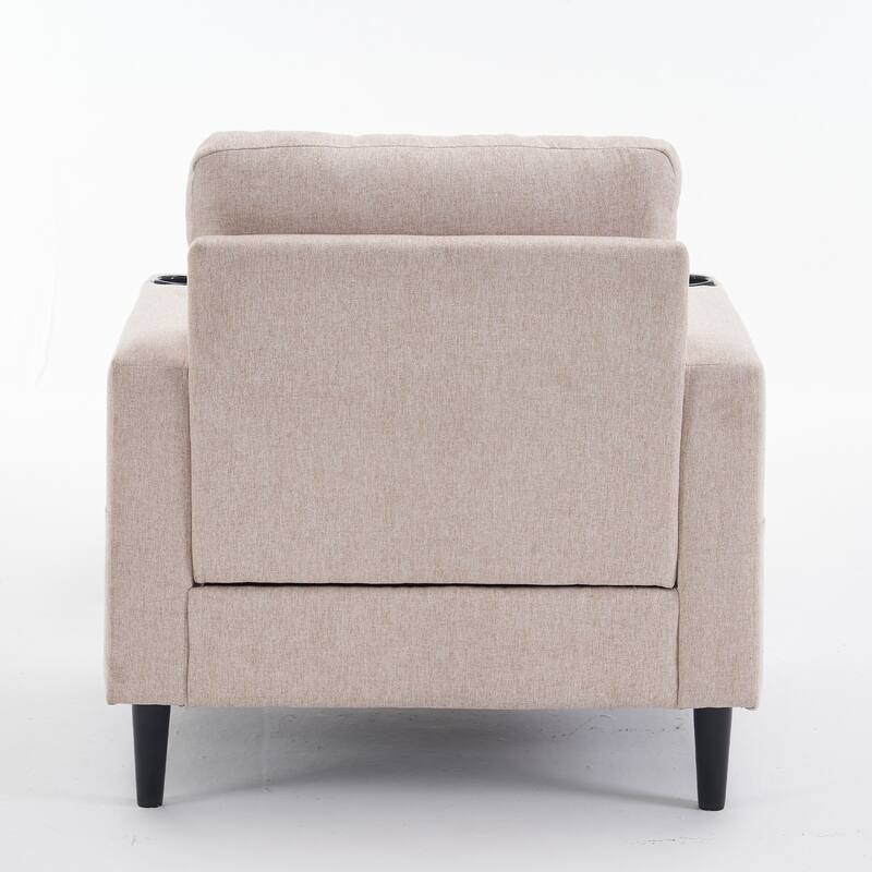 Beige 31.5" Tufted Arm Chair with Storage and Cup Holders