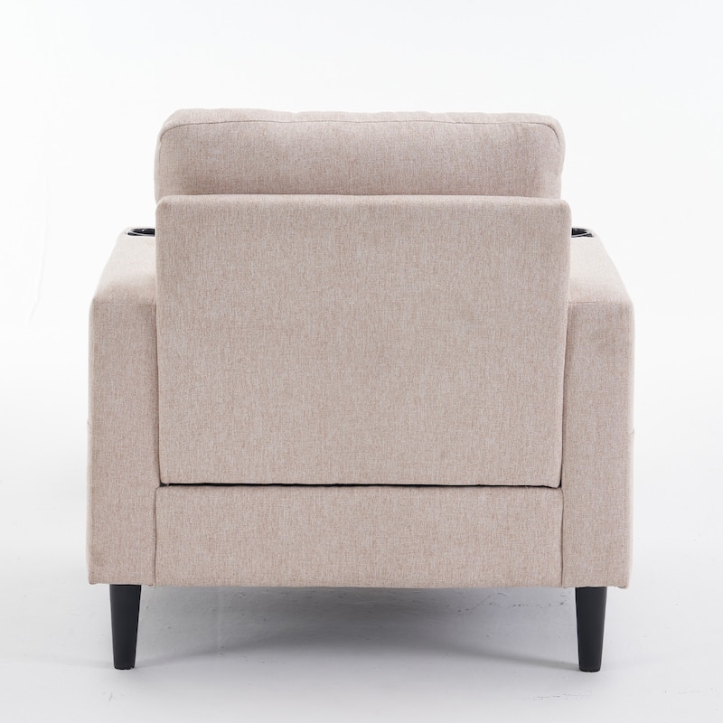 Beige Modern 31.5" Upholstered Buttons Tufted Arm Chair with Storage and Cup Holders for Living Room
