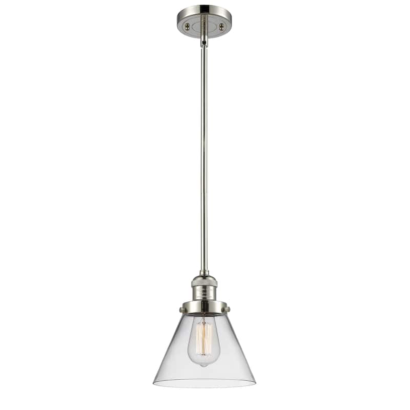 Innovations Lighting Franklin Restoration Cone - 1 Light 8" Stem Hung Mini Pendant - Clear/Polished Nickel