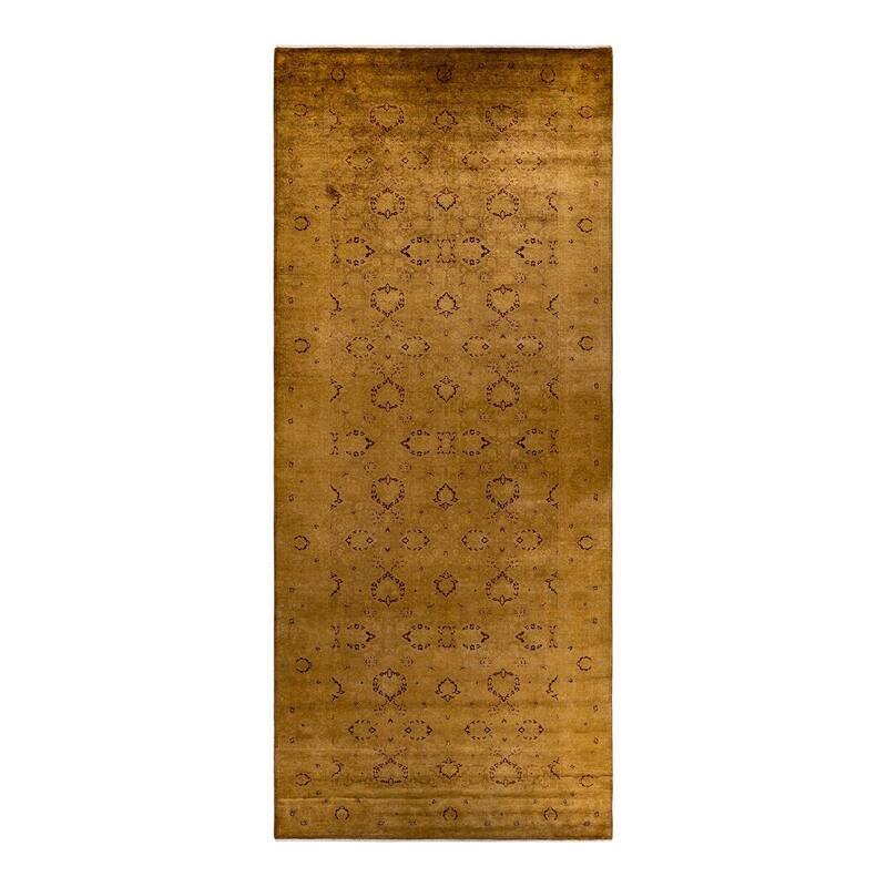 Overton Hand Knotted Wool Vintage Inspired Modern Contemporary Overdyed Gold Area Rug - 6' 2" x 14' 10"