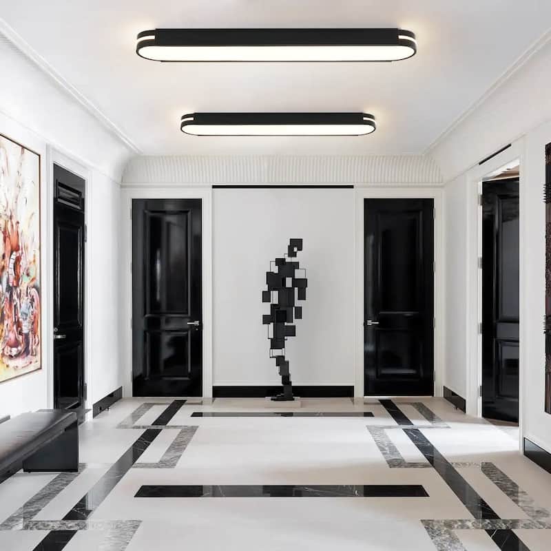 Modern Dimmable LED Long Oblong Flush Mount Ceiling Light 31.5in - Black - 39.4 Inches