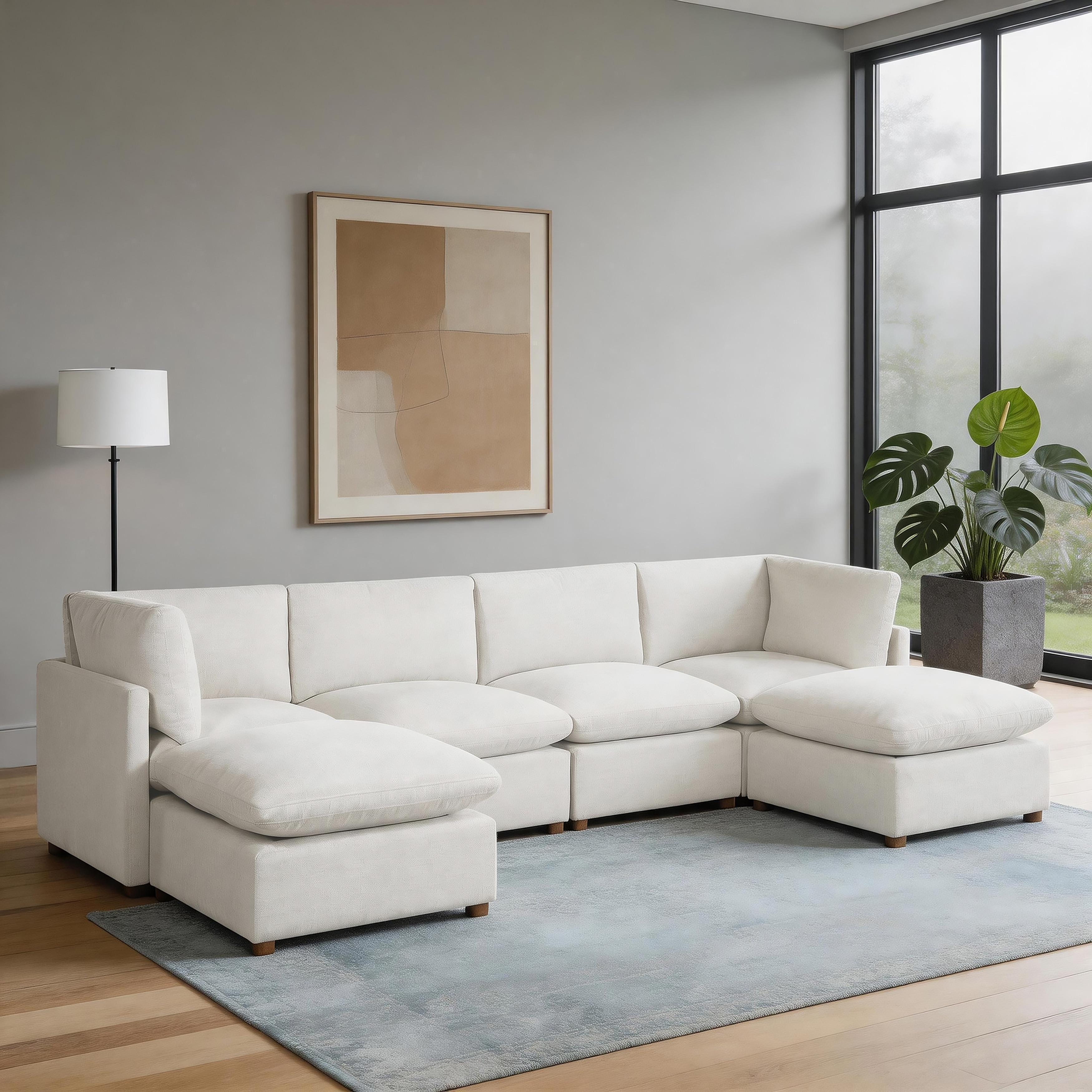 Solara 136" 6-Piece Modular Sectional Sofa with Two Ottoman