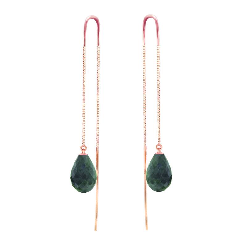 14K Solid Gold Threaded Dangles Gemstone Earrings with Emeralds