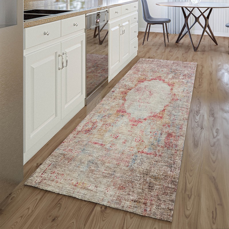 Premium Washable Super Soft Distressed Traditional Mayfield Rug - Red - 2' 3" x 7' 6" - Runner