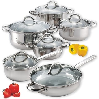 Silver Shell Cookware Kitchen Cookware Set, 12-Piece Basic Stainless Steel Cookware,Silver ...