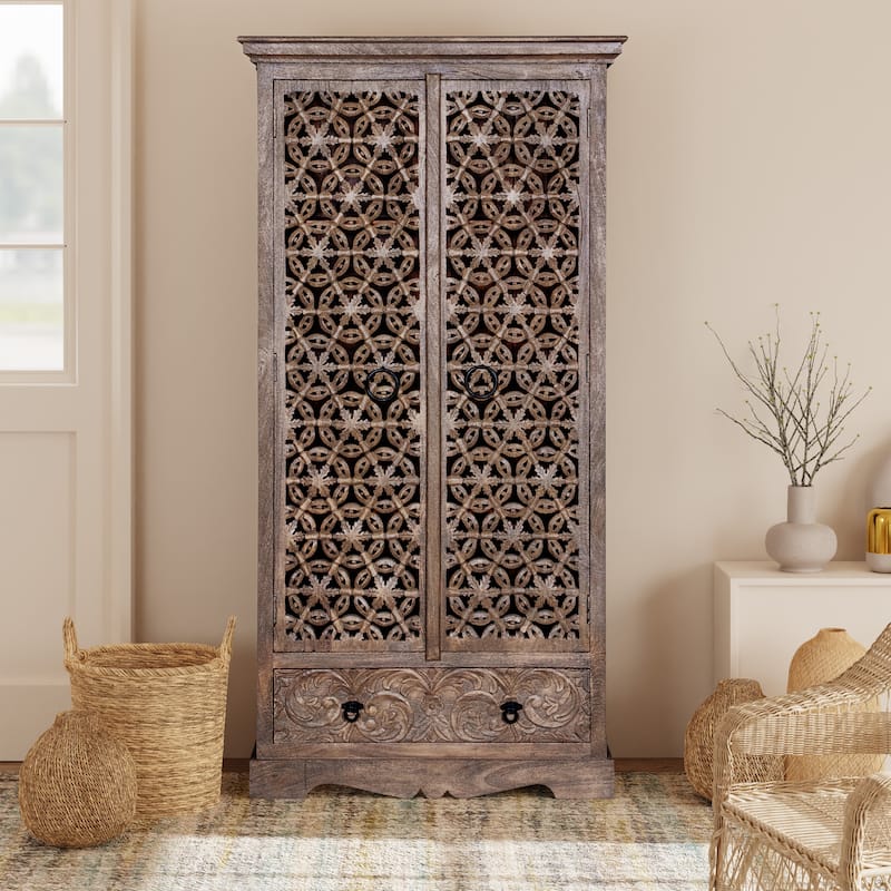 Maadze Mandolin 70.6" High Carved Armoire with Shelves and Drawers