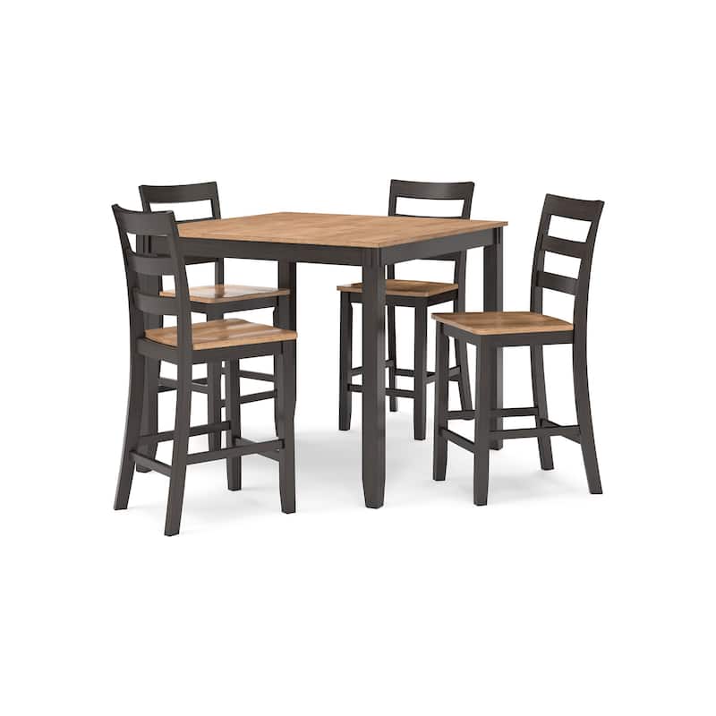 Gasy Counter Height Dining Table Set with 4 Ladderback Chairs, Brown