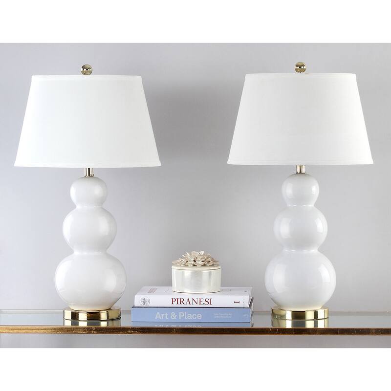 SAFAVIEH Lighting 27-inch Amy Triple Gourd White Table Lamp (Set of 2) - 16"x16"x28"