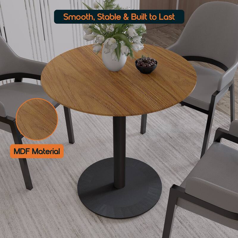 Vail Round Dining Table with 27 in. MDF Tabletop in Black Stainless Steel Round Pedestal Base with Gold Accent Kitchen Table