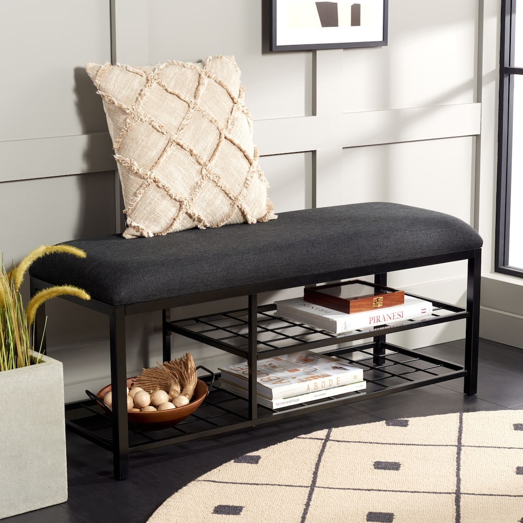 SAFAVIEH Yael Open Shelf Bench with Cushion - 42" W x 15" D x 18" H - 42Wx15Dx18H