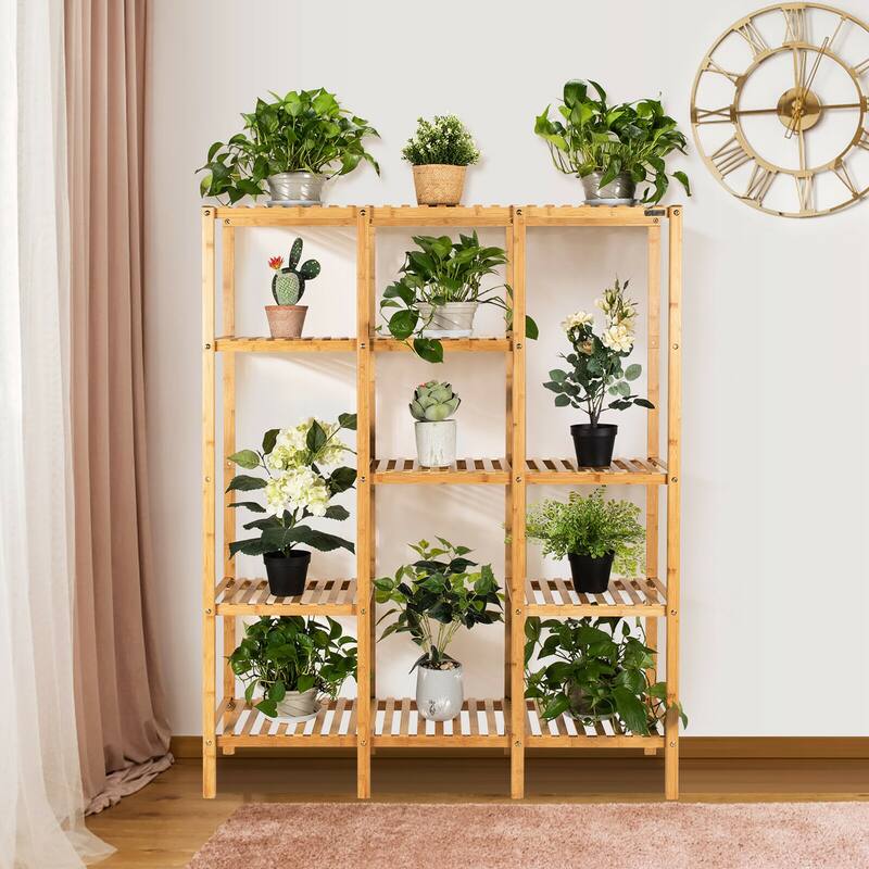 Multifunctional Bamboo Shelf Storage Organizer Rack Plant Stand