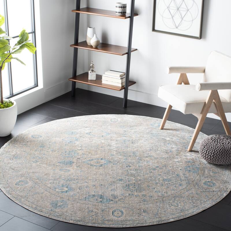 SAFAVIEH Dream Cavidan Vintage Abstract Viscose Rug - 6'7" Round - Grey/Blue
