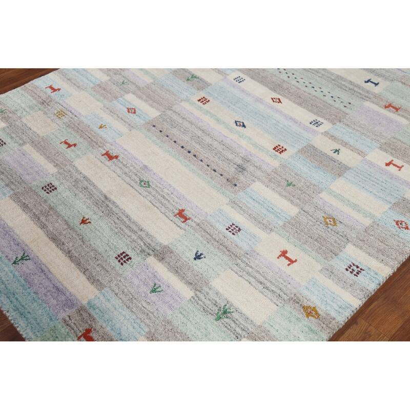 All-Over Tribal Gabbeh Indian Area Rug Hand-Knotted Wool Carpet - 4'9"x 6'6"