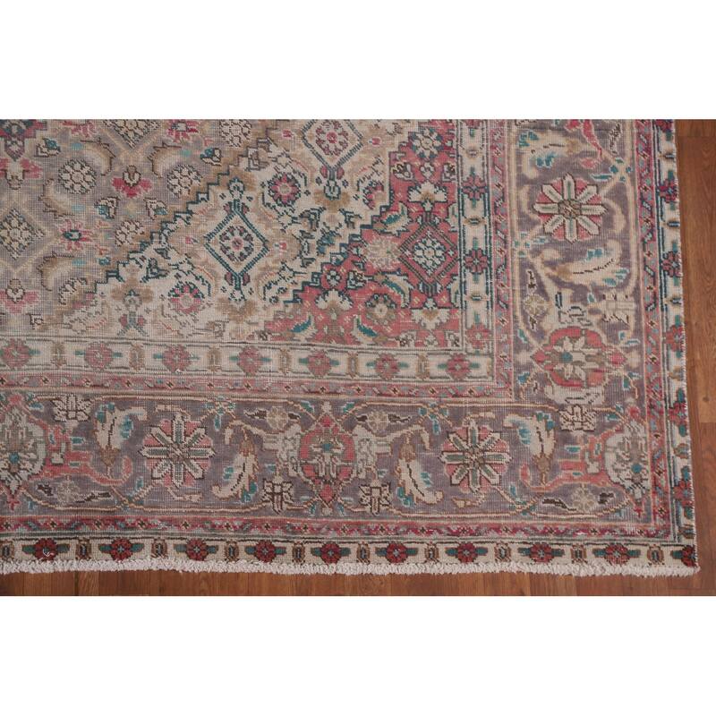 Hand Knotted Oriental 100% Wool Carpet Traditional Medallion Greys & Charcoal Tabriz Area Rug - 10' 9'' X 8' 1''