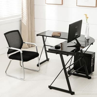 L-Shaped Durable Stalinite Splicing Computer Desk Black/White