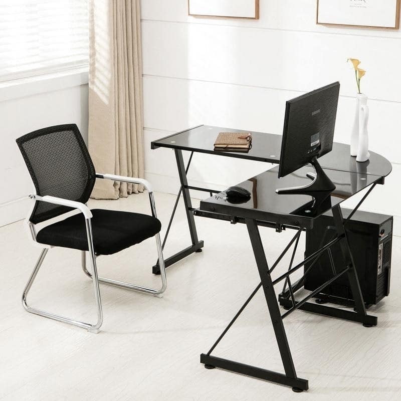 L-Shaped Durable Stalinite Splicing Computer Desk Black/White