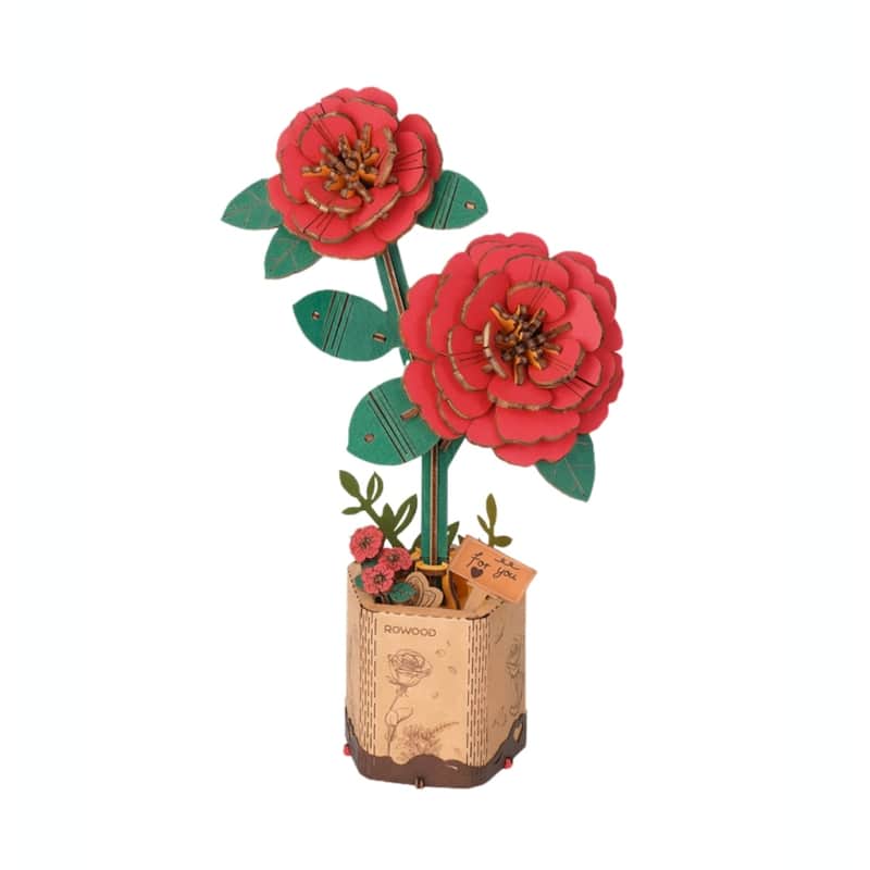 DIY 3D Wood Flower Puzzles - Red Camellia