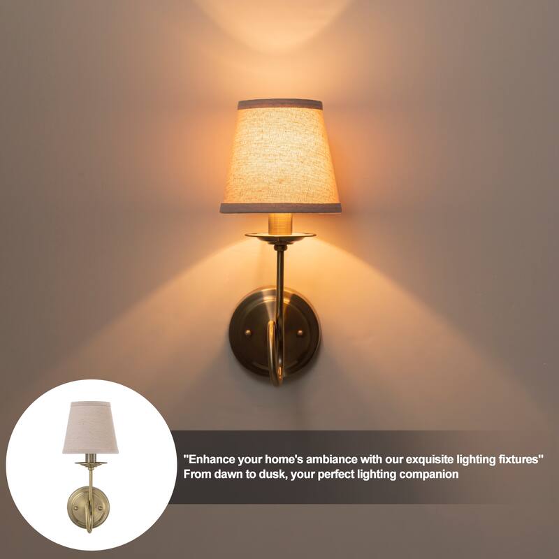 Antique Bronze Finish Wall Sconce with Trapezoid Linen Shade