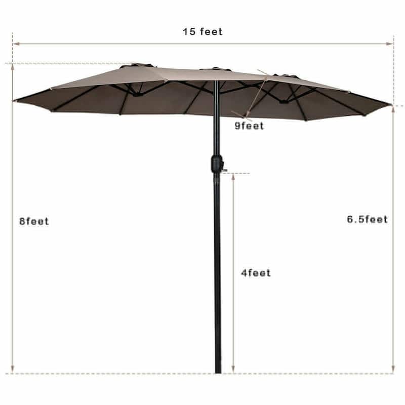 15' Twin Patio Umbrella Double-Sided Outdoor Market Umbrella without Base - 15' x 9.0' x 8' (L x W x H)