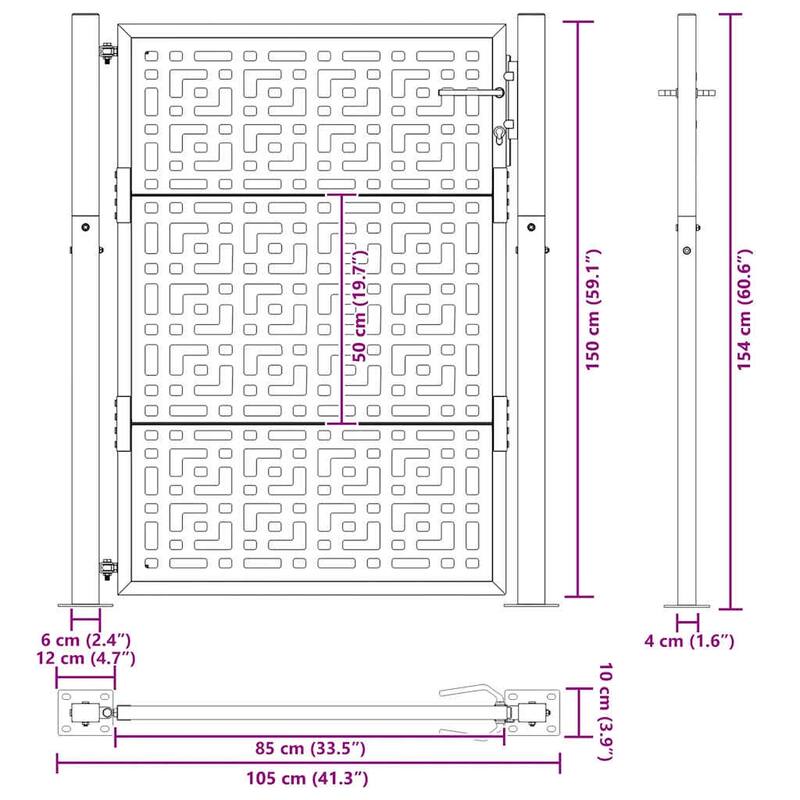 vidaXL Garden Gate Black Steel Leaf Design