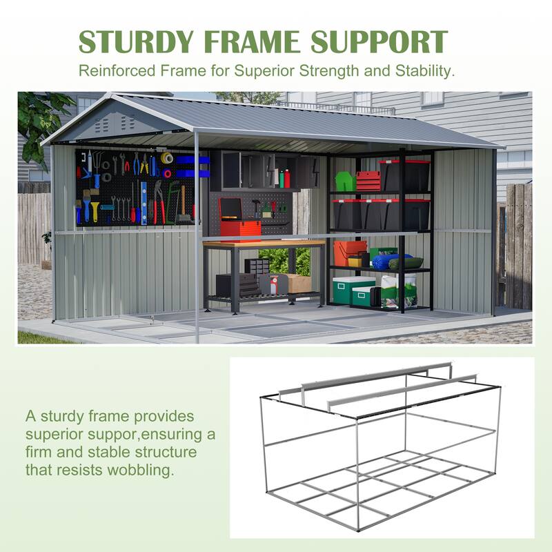 8 x 12 FT Outdoor Metal Storage Shed with Lockable Double Doors, Aluminum Frame Tool Shed for Backyard