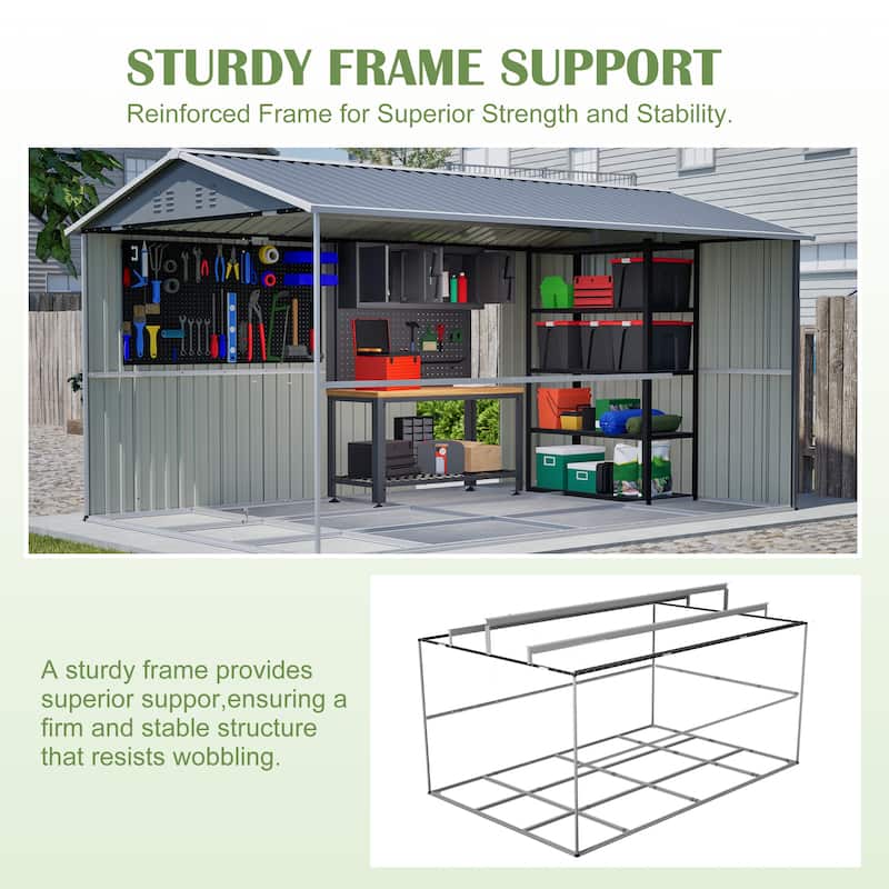 GDFStudio - Large Heavy Duty Metal Tool Storage with Lockable Doors for Easy Access, Storage for Backyard Garden Patio Lawn