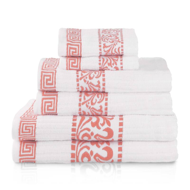 Superior Athens Cotton Floral Border Greek Key 6-Piece Towel Set