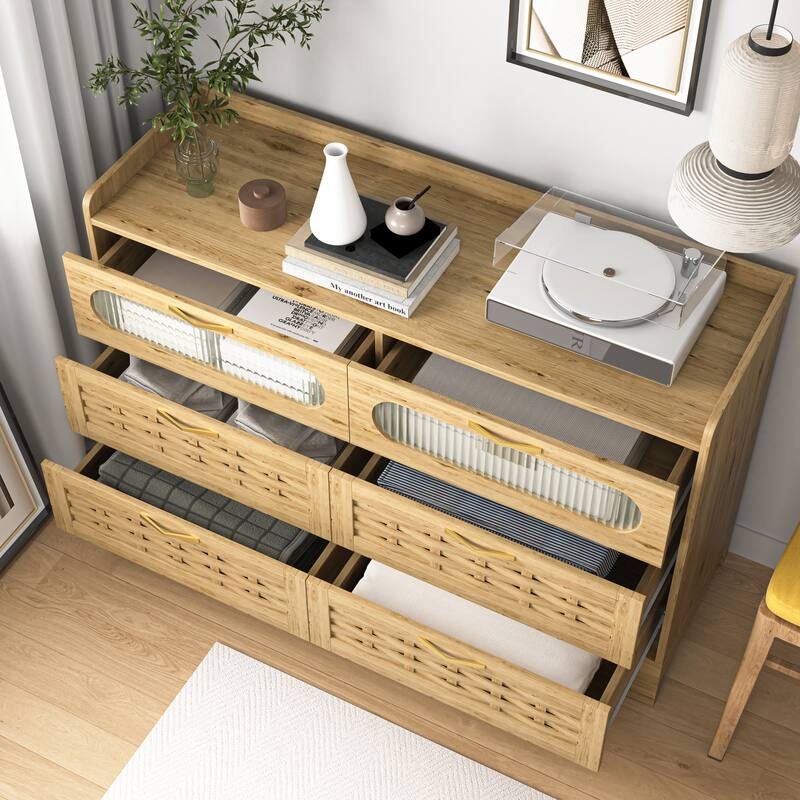 Wood 6 Drawer Dresser for Bedroom, Large Double Dresser with Wide Drawers,Modern Chest of Drawers,Storage Organizer Dresser