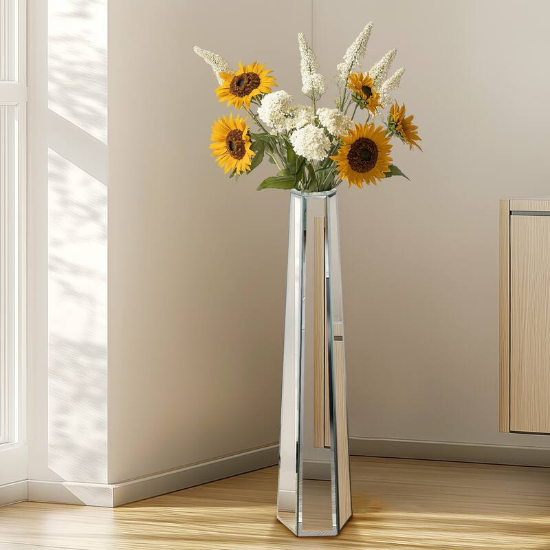 Silver Glass Tall Floor Vase for Flower Arrangement