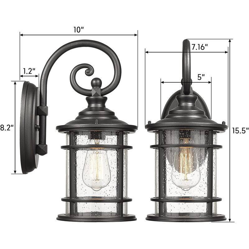Textured Black/White Outdoor Wall Lantern with Seeded Glass Shade