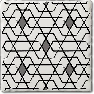 Absorbent Stone Tumbled Tile Coasters, Black and White Diamonds, Set of 4